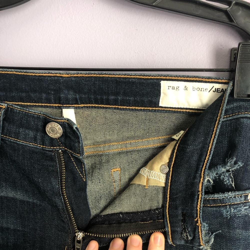Rag & Bone Capri Dark Wash Distressed Skinny Denim Jeans in Coulette - Picture 4 of 7